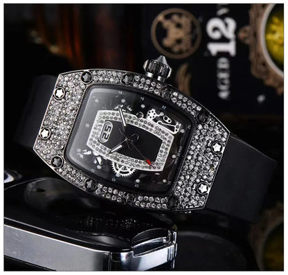 Manufacturer's spot supply, business fashion diamond-set, women's quartz watch red lip wine barrel-shaped watch