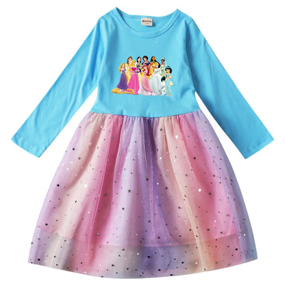Snow White Princess Girls Toddler Prom Mesh Dresses Children Party Clothes Long Sleeve Princess Costume Kids Fall Dresses