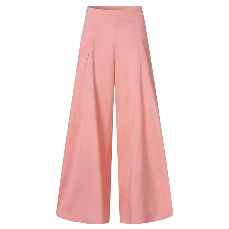 Elegant Women's Pants 2023 Summer Fashion Office OL Solid High Waist Wide Leg Pants Casual Basics Trousers OTTD Streetwear