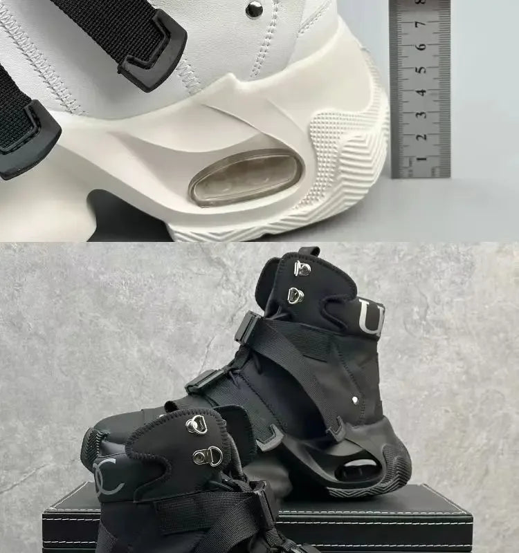 Men's High Top Thick Soled Height Increasing Comfort Waterproof Anti Slip Sports Shoes Buckle Belt Wear-resistant Fashion Boots