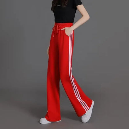 Slimming Straight Leg Sports Pants Women's Loose Casual High Waist Wide Leg Three Bar Student Long Trousers Autumn New Arrival