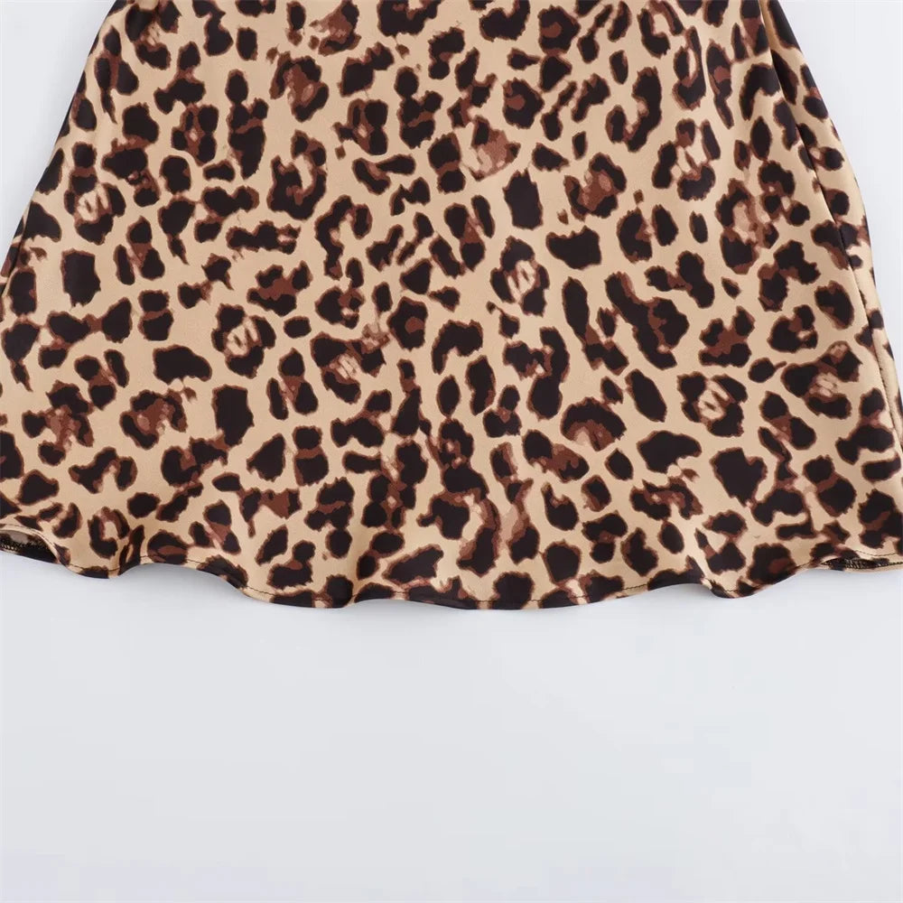 Summer New Women's European and American Fashion Animal Pattern Printed Silk Satin Texture Dress