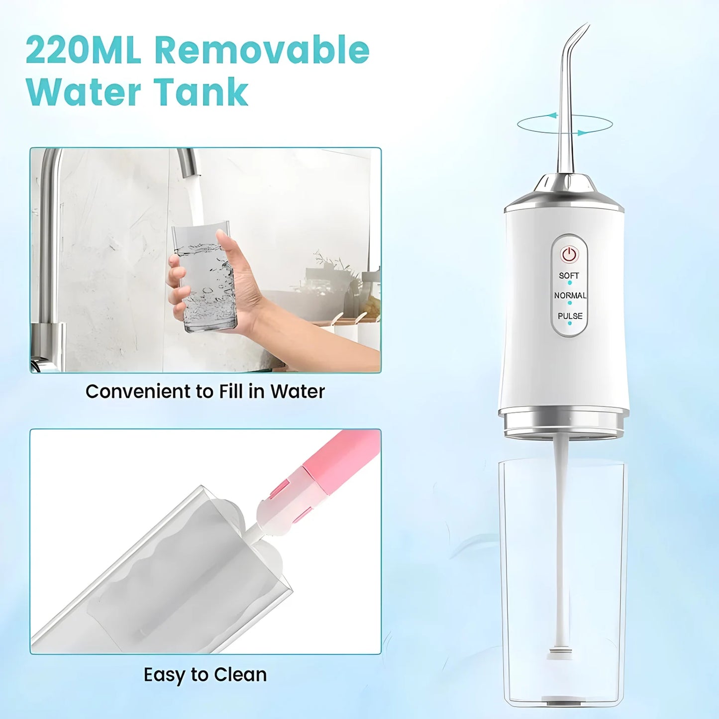 Rechargeable Oral Irrigator Portable Dental Irrigator Water Flosser 3 Models Jet Nozzles Water Teeth Pick Flosser Water Jet