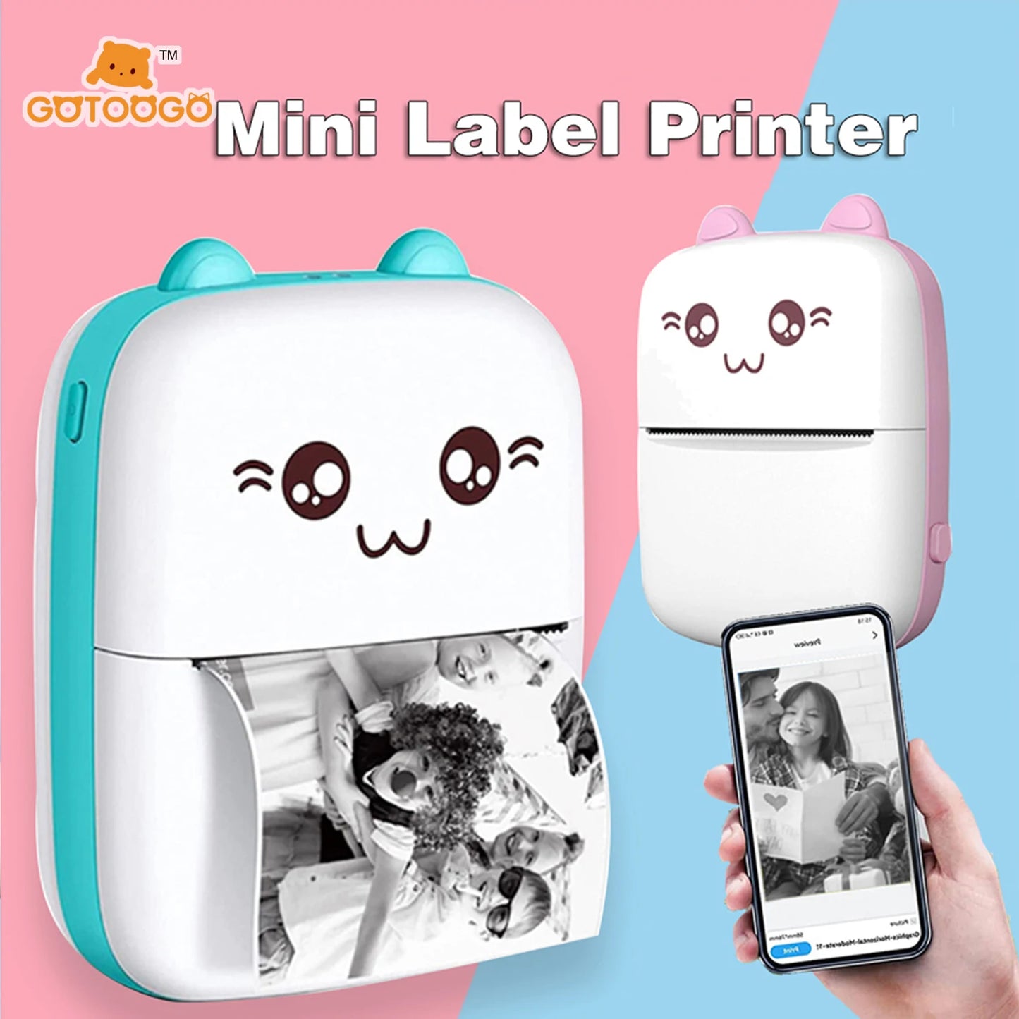 Mini Pocket Printer, Wireless BT Connection Thermal Printer For Photos Receipts Notes Memo Label Portable Inkless Gift Printer