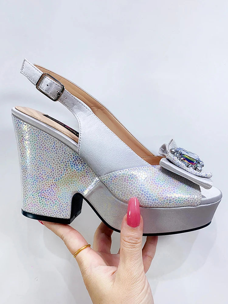 2023 Newest Wedding Women Shoes Nigeria Africa 10cm High Heels Party Gathering Crystal Design Women Shoes Fashion Ladies Shoes