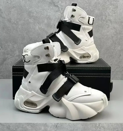 Men's High Top Thick Soled Height Increasing Comfort Waterproof Anti Slip Sports Shoes Buckle Belt Wear-resistant Fashion Boots