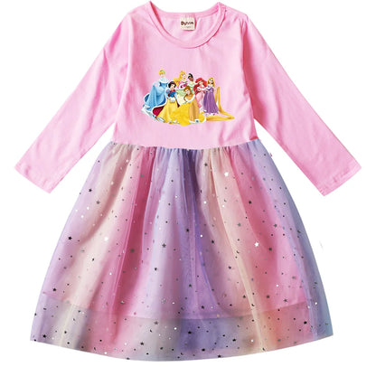Snow White Princess Girls Toddler Prom Mesh Dresses Children Party Clothes Long Sleeve Princess Costume Kids Fall Dresses