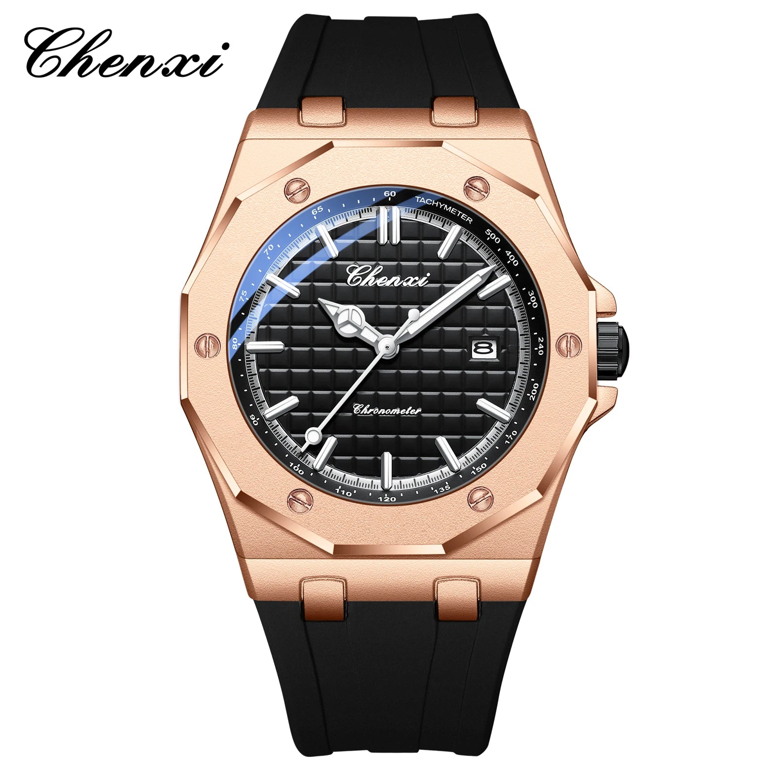 CHENXI 8268 Premium Men's Quartz Watch Night Light Silicone Strap Waterproof Calendar Casual Men's Texture Watch reloj hombre