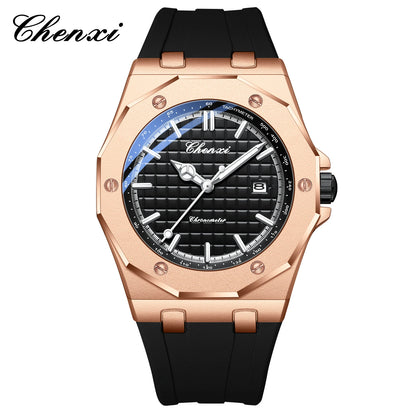 CHENXI 8268 Premium Men's Quartz Watch Night Light Silicone Strap Waterproof Calendar Casual Men's Texture Watch reloj hombre