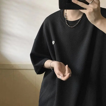 Men's Short Sleeve Summer Loose Round Neck T-shirt Trendy Brand Label Simple Half Sleeve