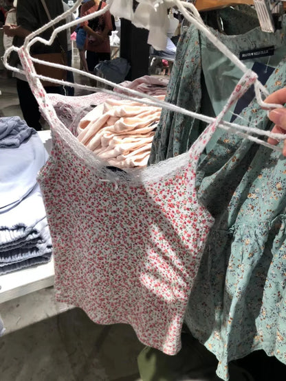 Retro Patchwork Ribbed Cotton Tops Women Summer Sweet Ruffle Square Collar Sleeveless Bow Camis Vintage Chic Slim Crop Top 2024