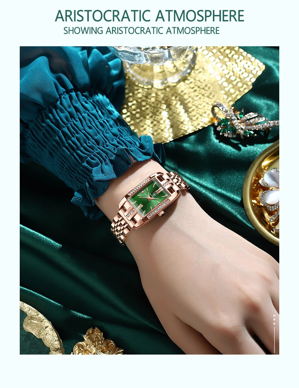 POEDAGAR Women Watch Fashion Luxury Diamond Green Dial Square Quartz Watches Stainless Steel Waterproof Ladies Wristwatch Gift