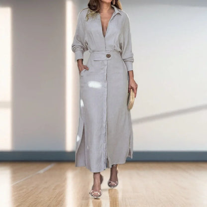 Summer 2025 Women's Commuter Shirt Dress Solid Color Long Sleeve Waist Irregular Design Fashionable Temperament