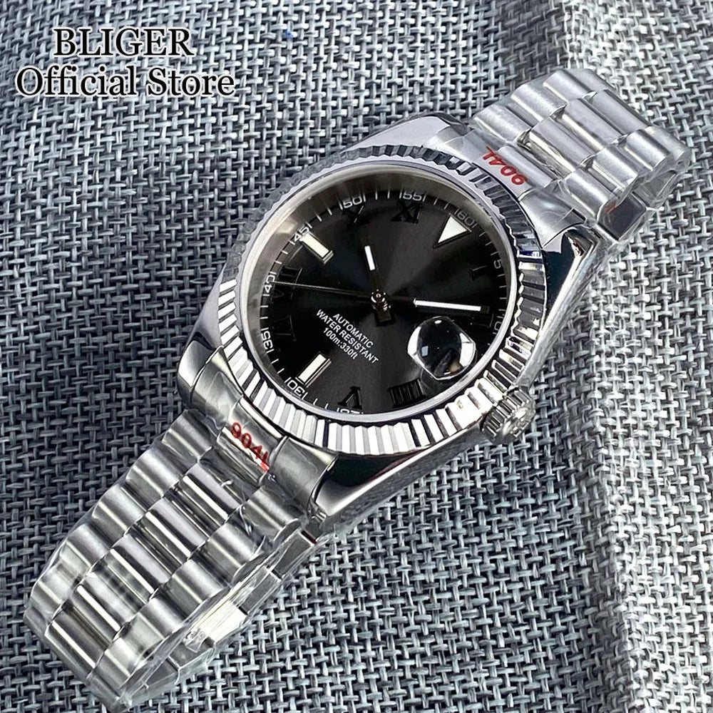 36mm 39mm Sunburst Grey Dial Dark Green Roman Numbers Diving NH35 Automatic Men Watch Stainless Steel Strap Sapphire Glass