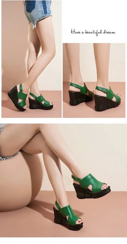 2025 High Quality Ladies Shoes Open Toe Women's Sandals Platform Dress Sandals Women Round Toe High Wedges Outdoor Shoes Women