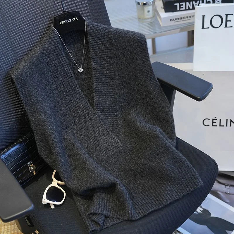 2025 New Autumn Winter Fashion Knitted Sweater Vest Women's  Sleeveless V-Neck Solid Pullover Vest Female Causal Ladies Tops
