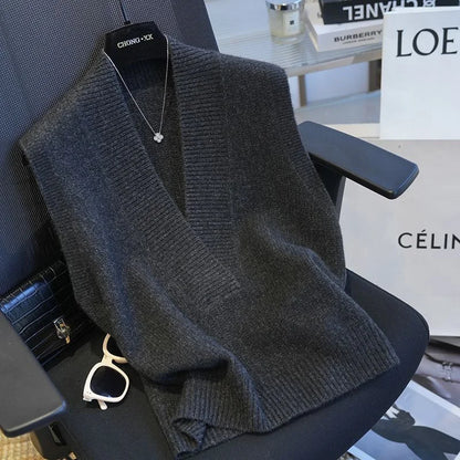 2025 New Autumn Winter Fashion Knitted Sweater Vest Women's  Sleeveless V-Neck Solid Pullover Vest Female Causal Ladies Tops