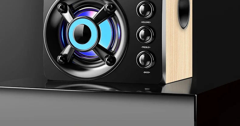 Powerful Bluetooth Speakers Colorful LED Home TV Theater Sound Wireless Subwoofer 3D Stereo Surround Wooden Material USB Wired