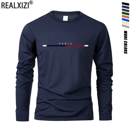 Men's Long Sleeve T Shirts of PARIS Printing Solid Color Casual Tops Autumn High Quality Loose T-Shirt Men Classic Clothing