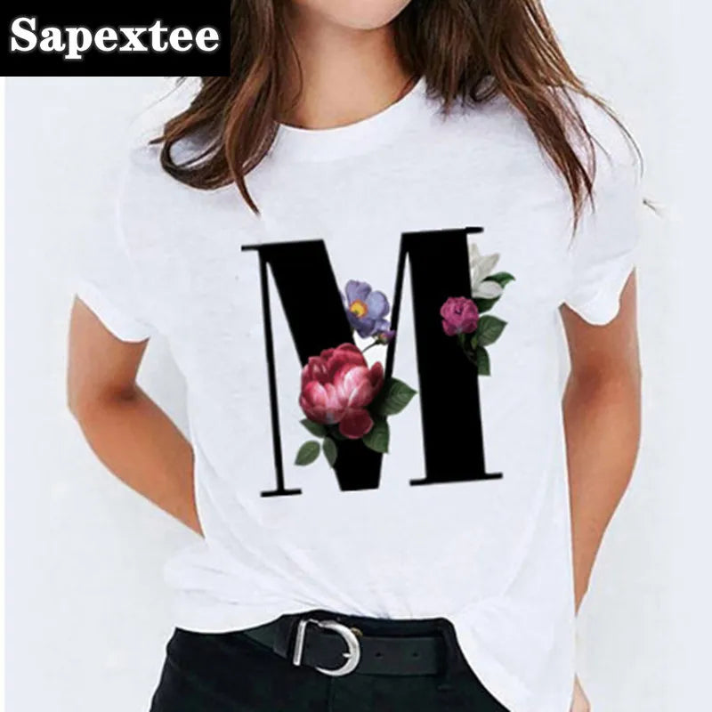 26 Letter Printed Women T-shirts Harajuku 2021 New Tops Casual Tee Summer Short Sleeve Graphic Female T shirt for Women Clothing