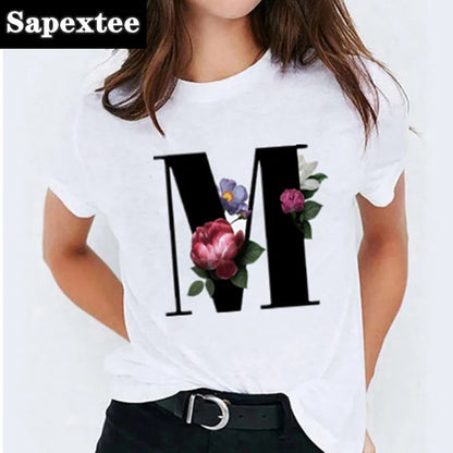 26 Letter Printed Women T-shirts Harajuku 2021 New Tops Casual Tee Summer Short Sleeve Graphic Female T shirt for Women Clothing
