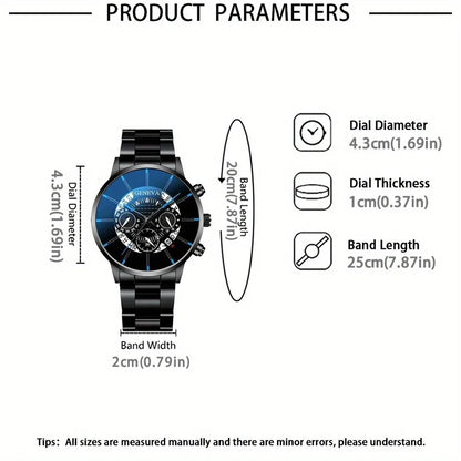 3 Piece  Men's Watch Set Fashionable Men's Business Quartz Alloy Classic Watch and Bracelet Pendant Is The Ideal Gift for Men
