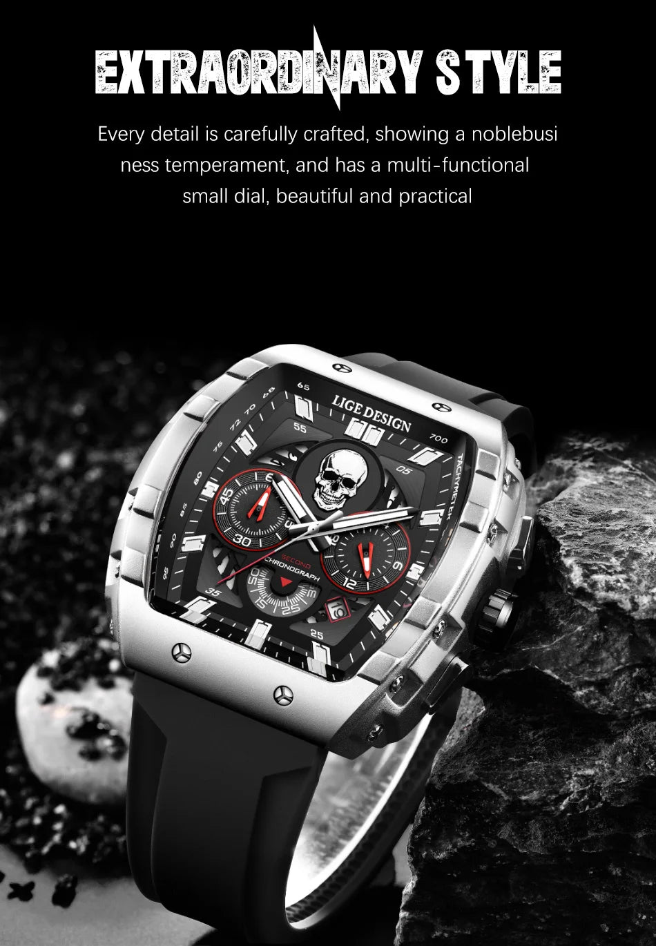 LIGE Men Watch Fashion Business Silicone Waterproof Watches for Men Military Sport Square Quartz Chronograph Relogios Masculino