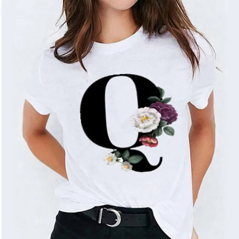 26 Letter Printed Women T-shirts Harajuku 2021 New Tops Casual Tee Summer Short Sleeve Graphic Female T shirt for Women Clothing