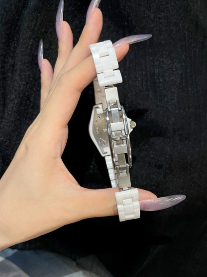Camellia watch 2025 new women's white ceramic light luxury women's small fragrance style women's watch