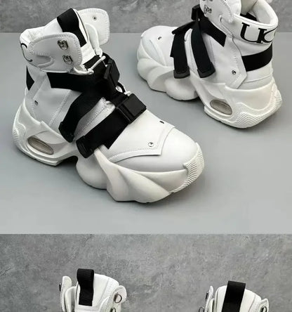 Men's High Top Thick Soled Height Increasing Comfort Waterproof Anti Slip Sports Shoes Buckle Belt Wear-resistant Fashion Boots