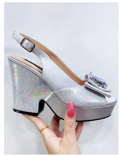 2023 Newest Wedding Women Shoes Nigeria Africa 10cm High Heels Party Gathering Crystal Design Women Shoes Fashion Ladies Shoes