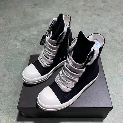 Designer Women Sneaker High Top Jumbo Lace Up Men Shoe Black Luxury Casual Street Canvas Shoe Zip Platform Flat Ankle Boot