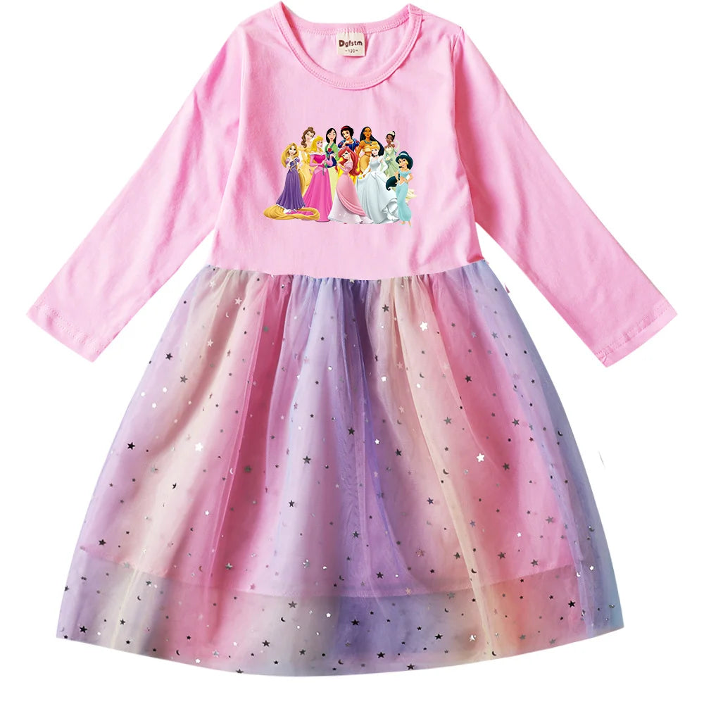 Snow White Princess Girls Toddler Prom Mesh Dresses Children Party Clothes Long Sleeve Princess Costume Kids Fall Dresses