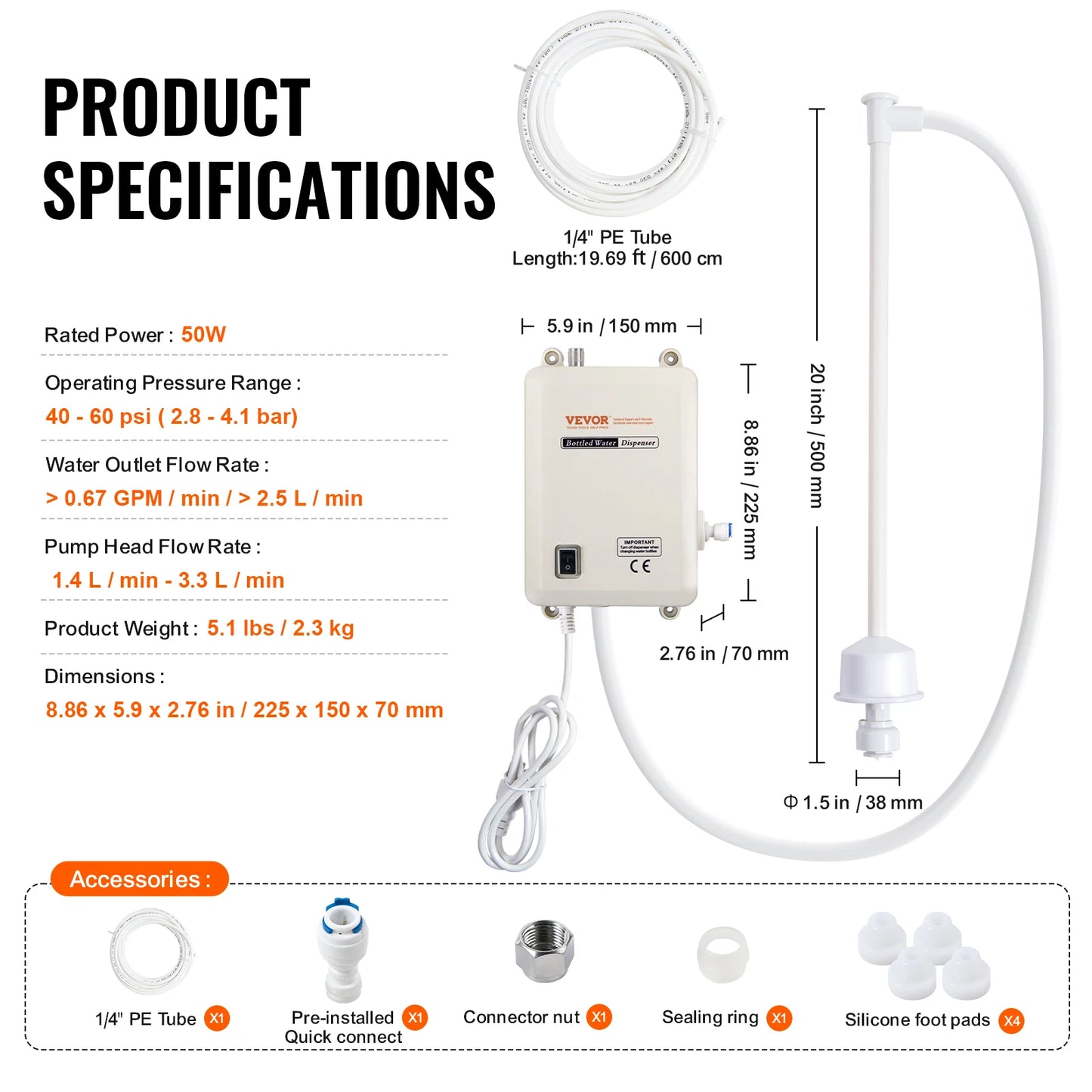 SucceBuy Water Bottle Dispenser Pump System Filter Softener Single/Double Pipe Reverse Osmosis Equipment Refrigerator Ice Maker