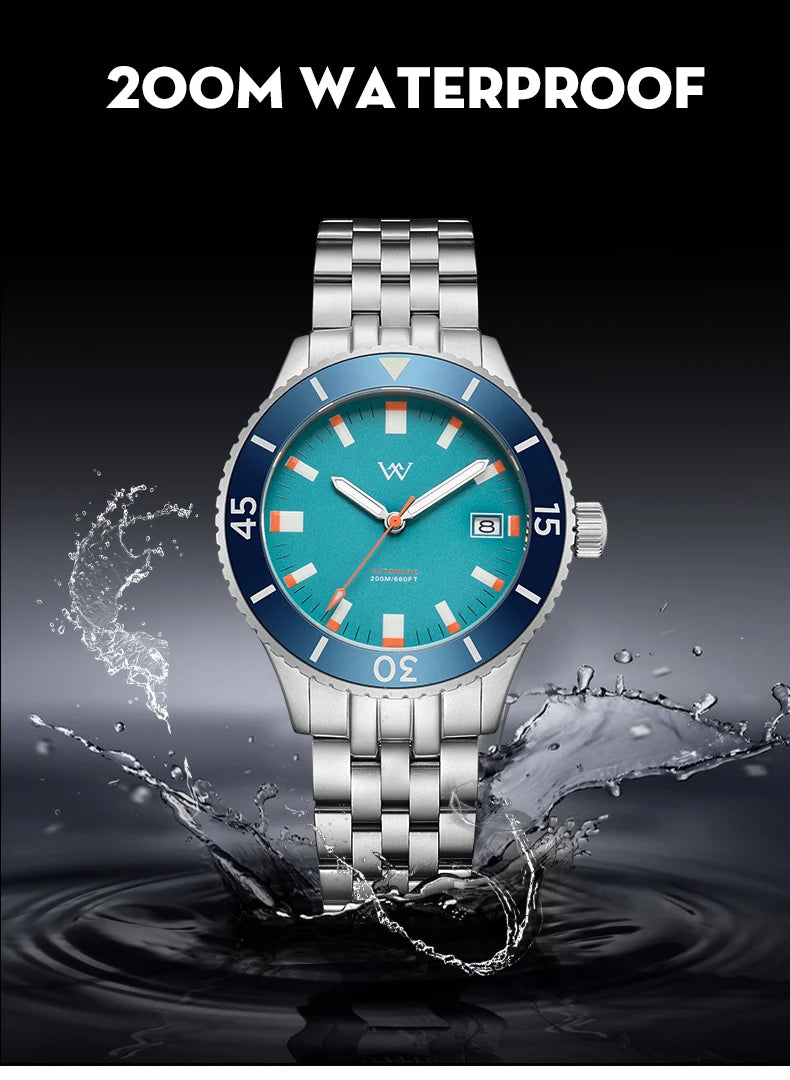 WM Watch NH35 Automatic Mechanical Watch Men Sapphire AR Coated 200M Water Resistant Ceramic Bezel Welly Merck Watches 203M-WM