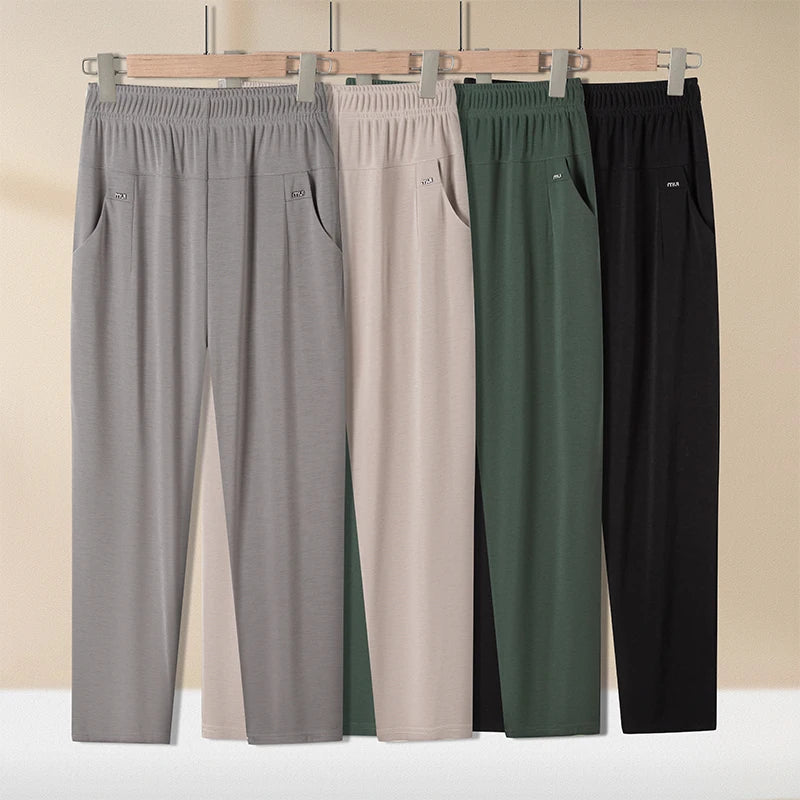 Middle Aged Women's Pants Summer Thin High Waiste Elastic Loose Straight Pants Female Casual Trousers 5XL 6XL 7XL 8XL