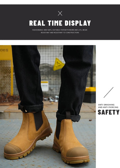 Genuine Leather Work Safety Boots For Chelsea Boots Men Shoes European Standard Protective Boots Cowhide Indestructible Shoes