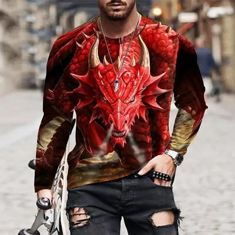 Animals  Vintage 3D Print Summer Men's Round Neck T-shirt Casual Long Sleeve Oversized T Shirt Fashion Pullover Men Clothing