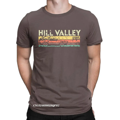 Hill Valley 1985 Tee Shirt Men Back To The Future Tops T Shirts Doc Brown Marty Delorean Time Travel Movie BTTF Tees Plus Size