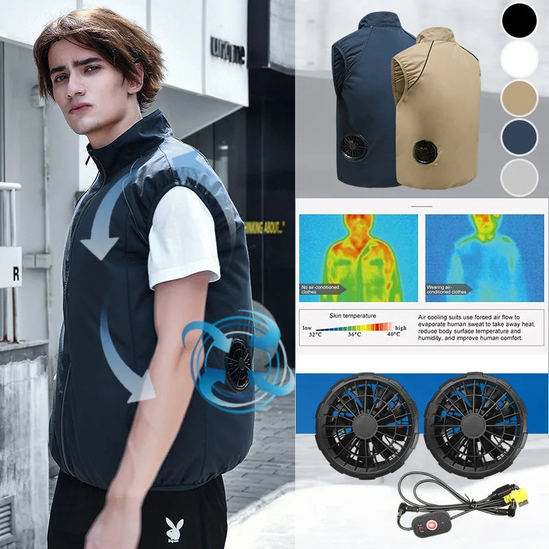 Fashion Men's Summer Air Conditioning Clothing Fan Cooling Vest USB Charging Cooling Sports Men's Outdoor Jacket Plus Size M-4XL