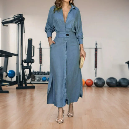 Summer 2025 Women's Commuter Shirt Dress Solid Color Long Sleeve Waist Irregular Design Fashionable Temperament