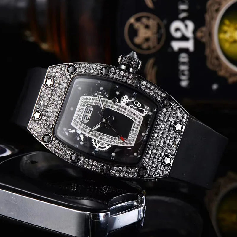 Manufacturer's spot supply, business fashion diamond-set, women's quartz watch red lip wine barrel-shaped watch