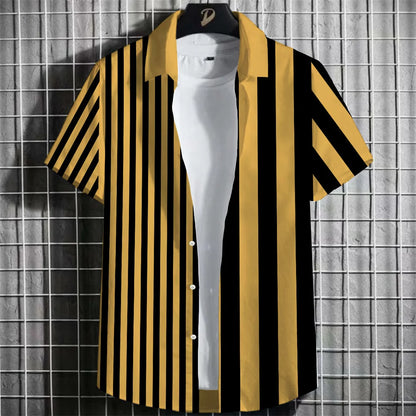 2025 Male Clothes Simple Stripes 3d Hawaiian Shirt Men Clothes Loose Breathable Men's Shirts Summer Male Shirts Short Sleeve