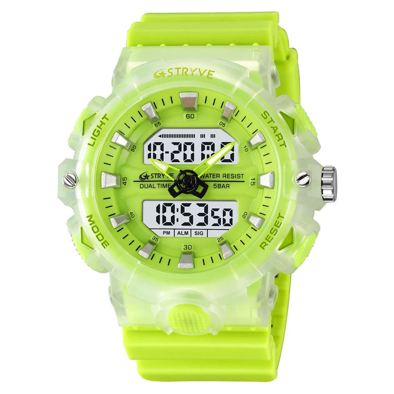 STRYVE Top Brand Electronic Watch For Men Outdoor Sports Waterproof Dual Time Display Quartz Wristwatches Rubber reloj hombre