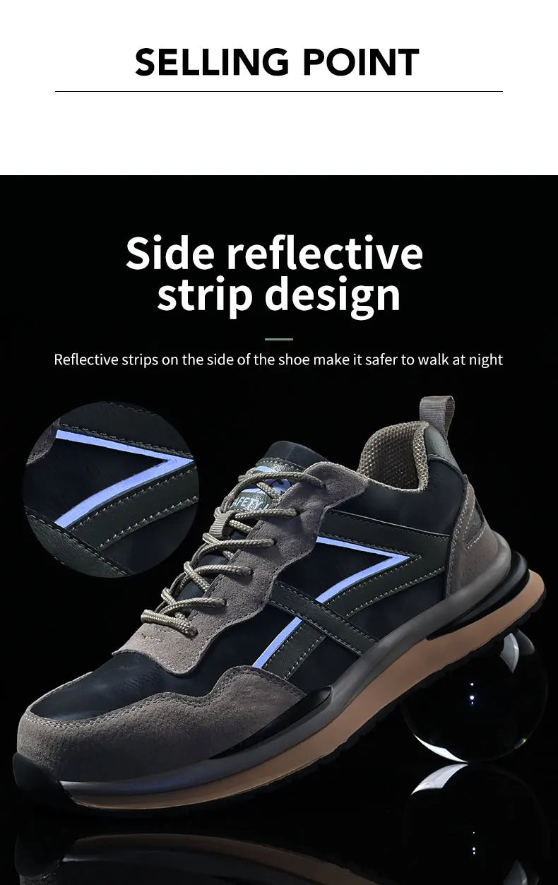 Waterproof Work Safety Shoes Steel Toe Cap Reflective Strip Indestructible Anti-smash Men Sneakers Construction Male Footwear
