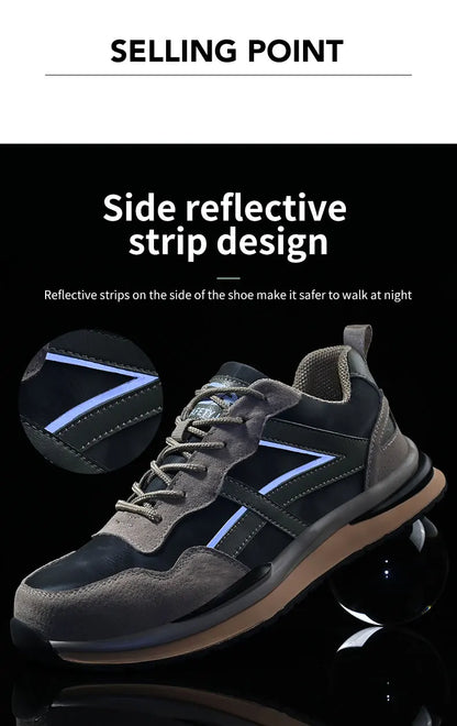 Waterproof Work Safety Shoes Steel Toe Cap Reflective Strip Indestructible Anti-smash Men Sneakers Construction Male Footwear