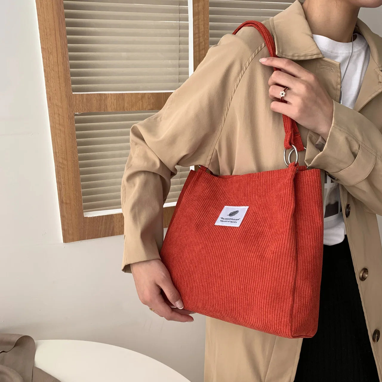 Corduroy Handbags Retro Trendy Canvas Shoulder Bags for Women 2022 Luxury Designer Large Capacity Solid Color Shopping Bag