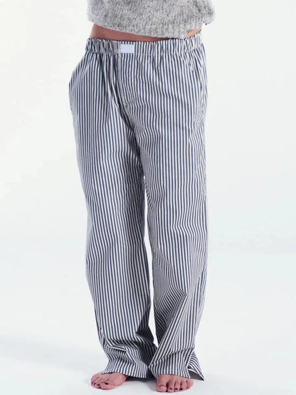Split Hem Wide Leg Pants Casual y2k Stripe Elastic High Waisted Lounge Pants With Pockets Comfy Work Pants For Women Streetwear