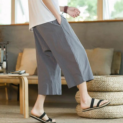 Beach Pants Solid Color Wide Leg Keep Cooling Pure Color Summer Trousers   Men Summer Trousers  Men Garment