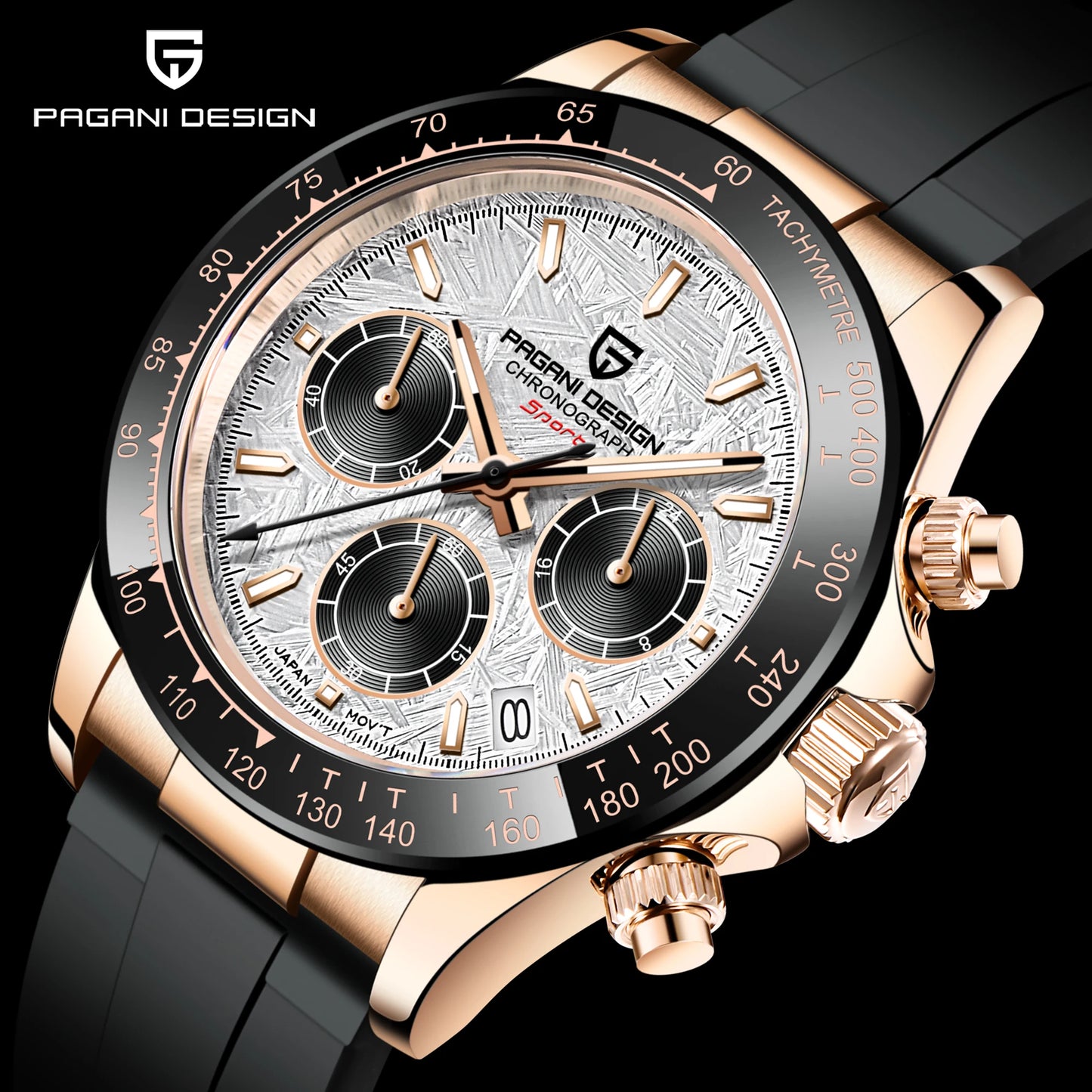 PAGANI DESIGN Watches Meteorite Surface Luxury Quartz Watches For Men Stainless Steel Waterproof Chronograph AR Sapphire Crystal